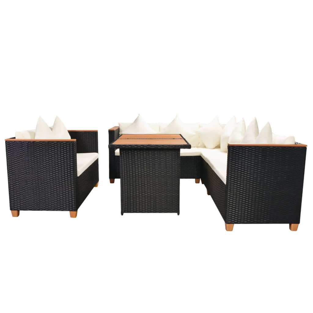 5-részes fekete polyrattan kerti bútorszett párnákkal 4