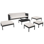 6-részes fekete polyrattan kerti bútorszett párnákkal 3