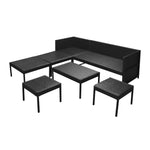 6-részes fekete polyrattan kerti bútorszett párnákkal 5