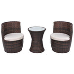 3 darabos barna polyrattan bisztrószett párnákkal 2