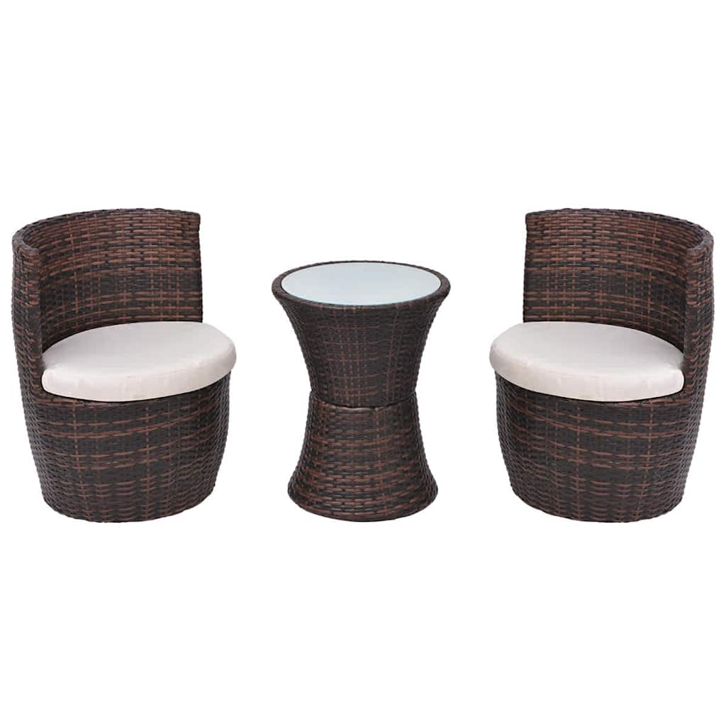 3 darabos barna polyrattan bisztrószett párnákkal 2