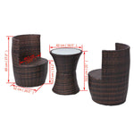 3 darabos barna polyrattan bisztrószett párnákkal 8