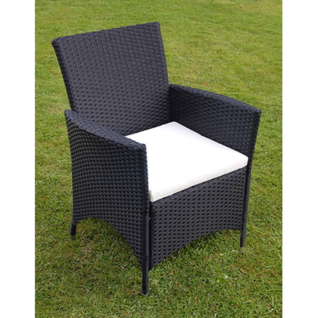 9-részes fekete polyrattan kültéri étkezőszett párnákkal 6
