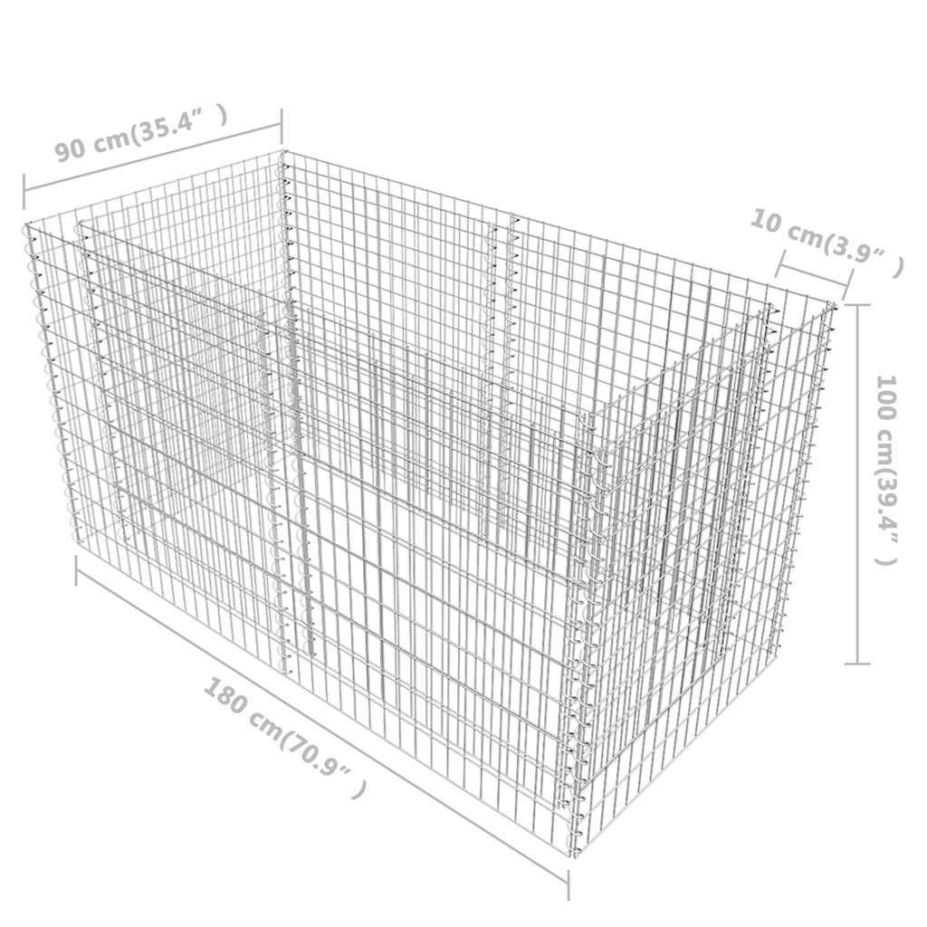Ezüstszínű acél gabion magaságyás 180 x 90 x 100 cm 7