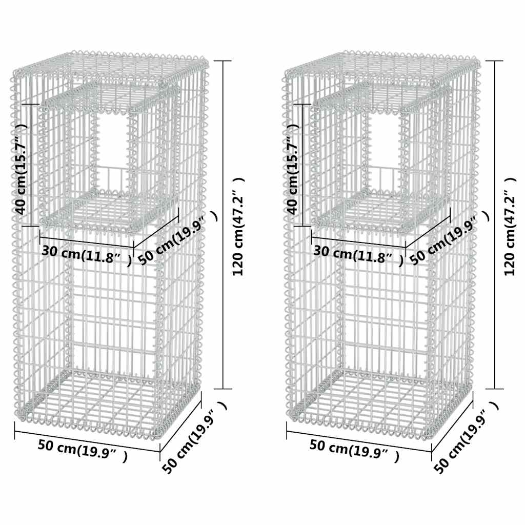 2 db vidaXL acél gabion kosár oszlop / ágyás 50 x 50 x 120 cm 7