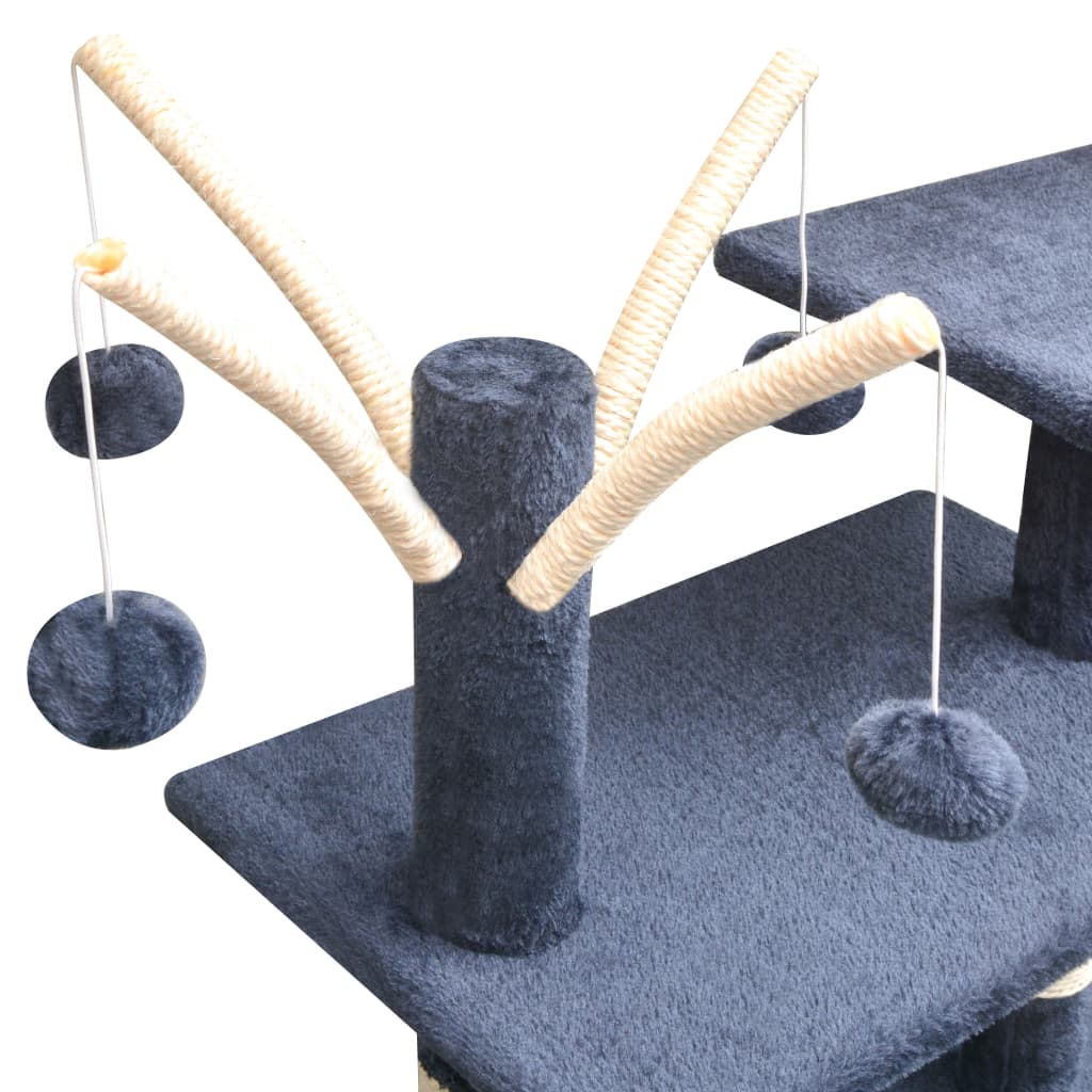 Sötétkék macskabútor szizál kaparófákkal 125 cm 4