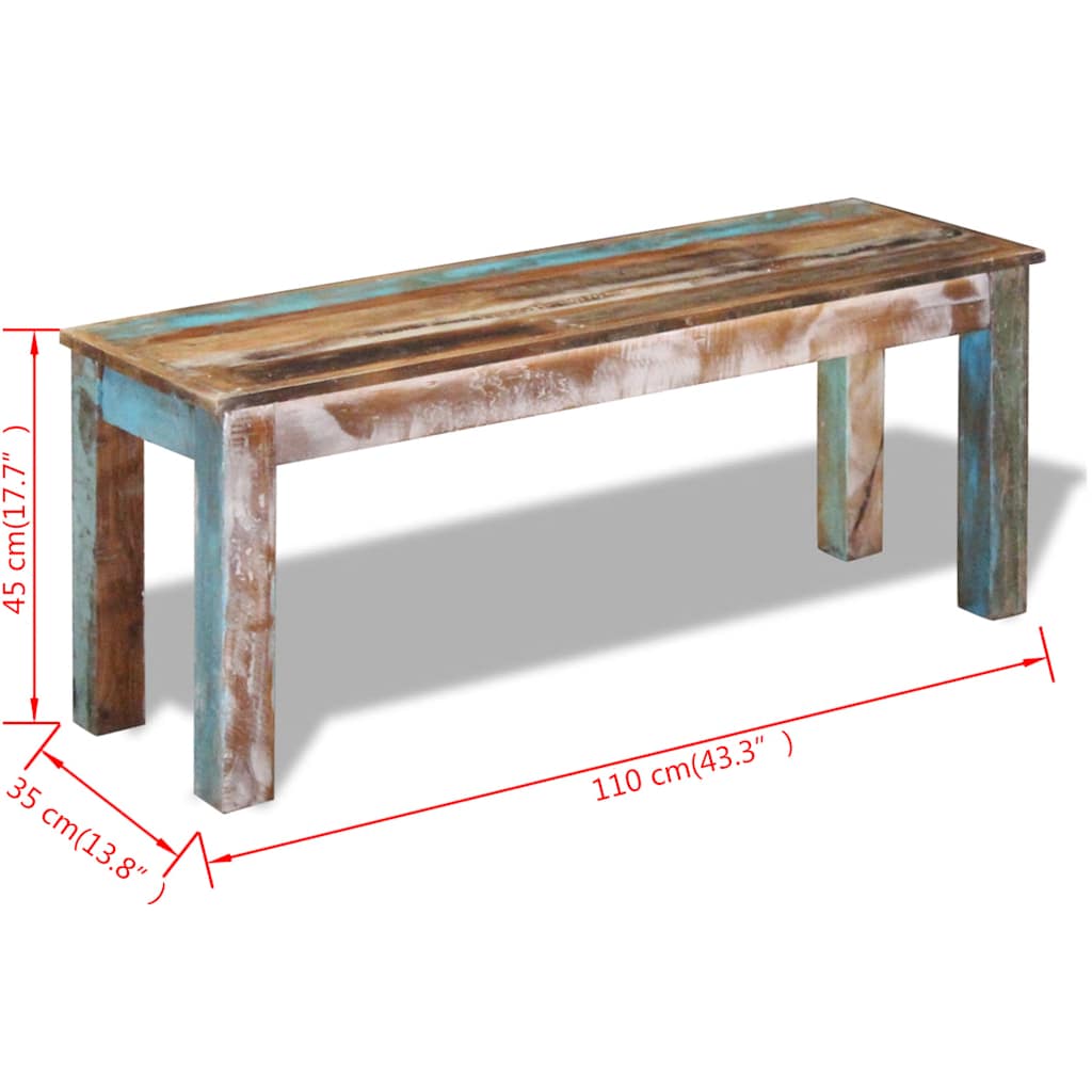 Tömör újrahasznosított fa pad 110 x 35 x 45 cm 10