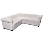 5 személyes fehér műbőr Chesterfield sarokkanapé 2