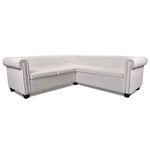 5 személyes fehér műbőr Chesterfield sarokkanapé 4