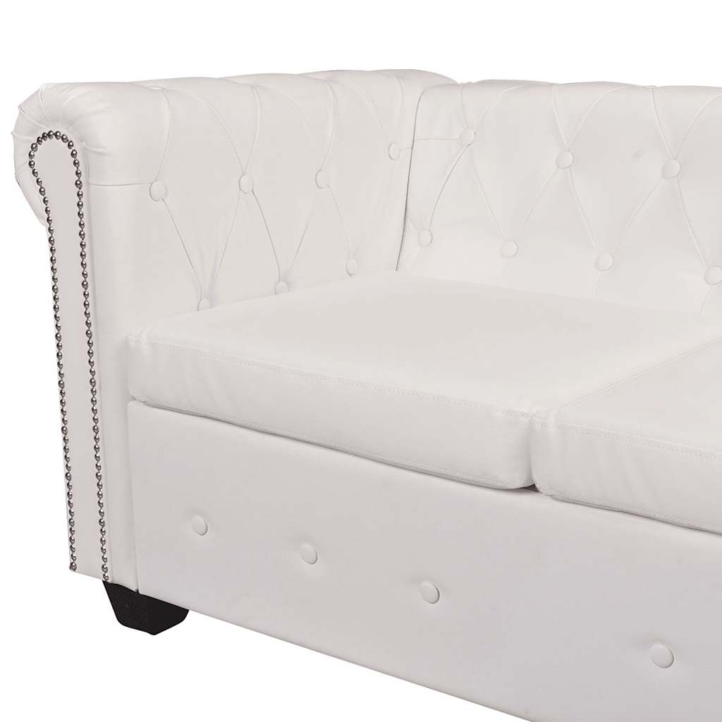 5 személyes fehér műbőr Chesterfield sarokkanapé 5