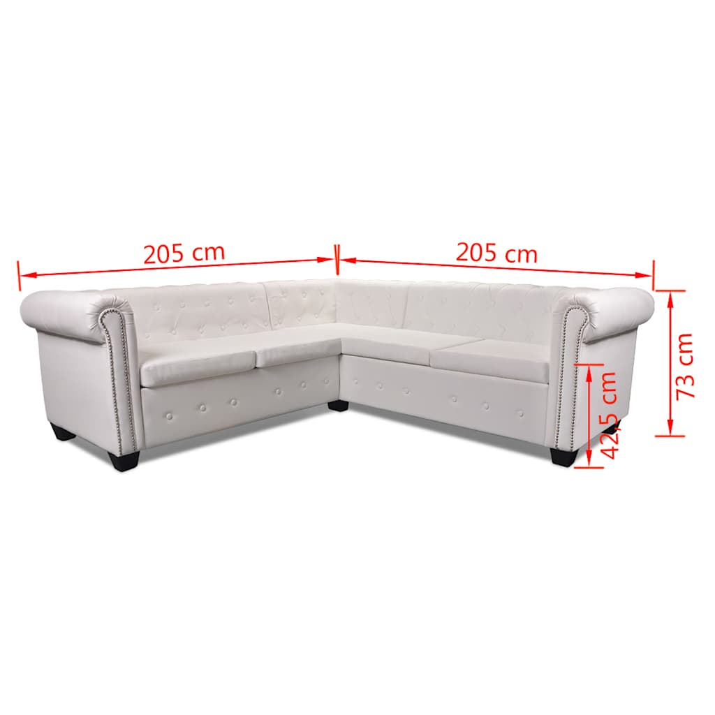 5 személyes fehér műbőr Chesterfield sarokkanapé 7