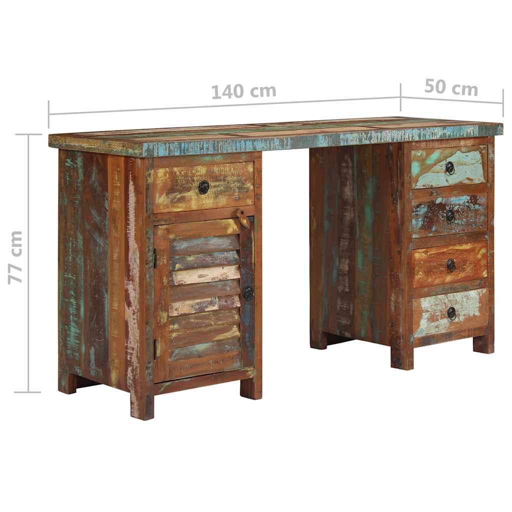 Újrahasznosított tömör fa fiókos íróasztal 140 x 50 x 77 cm 9