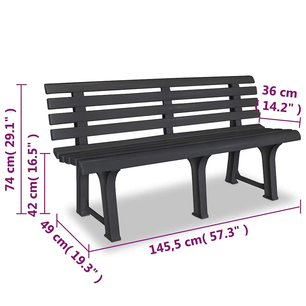 Antracitszürke műanyag kerti pad 145,5 cm 6