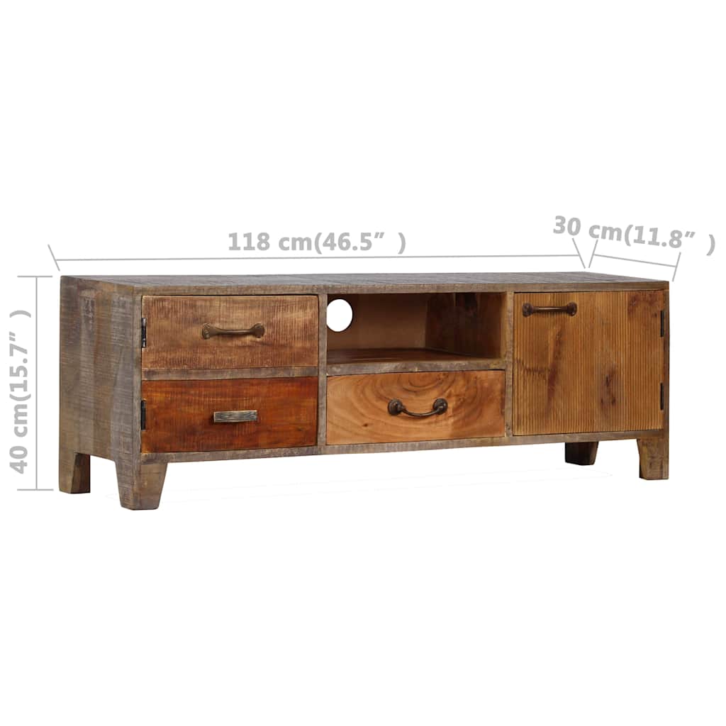 Vintage stílusú tömör fa TV-szekrény 118 x 30 x 40 cm 13