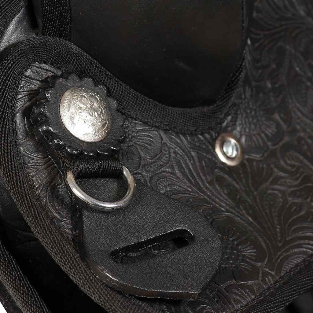 Fekete valódi bőr western nyereg, kötőfék és nyakhám 16" 9