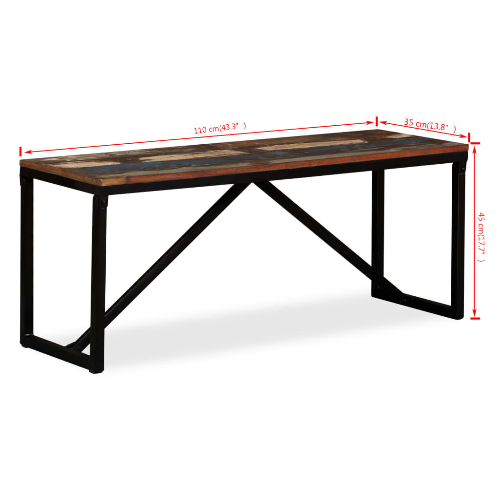 Tömör újrahasznosított fa pad 110 x 35 x 45 cm 7