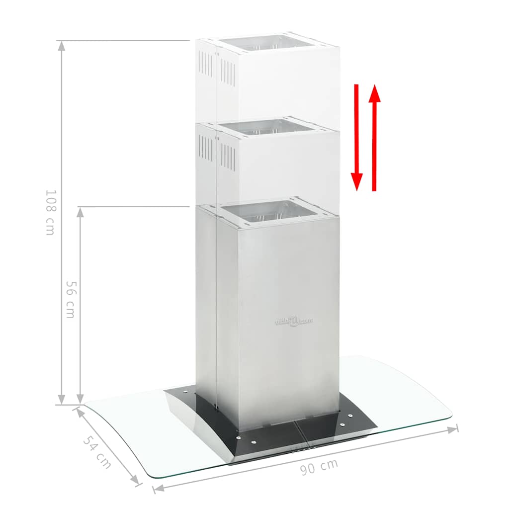 Rozsdamentes acél sziget páraelszívó 90 cm 756 m³/óra LED 6