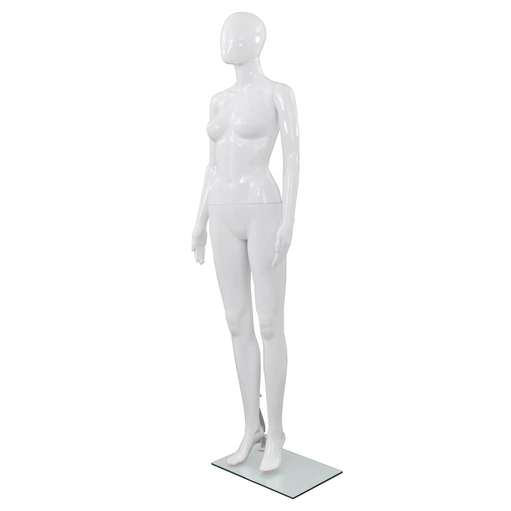 Fényes fehér, egész alakos női próbababa üvegtalppal 175 cm