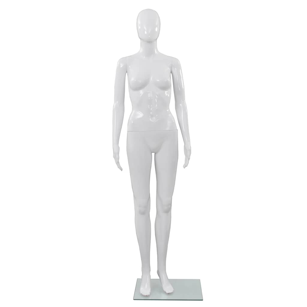 Fényes fehér, egész alakos női próbababa üvegtalppal 175 cm 2