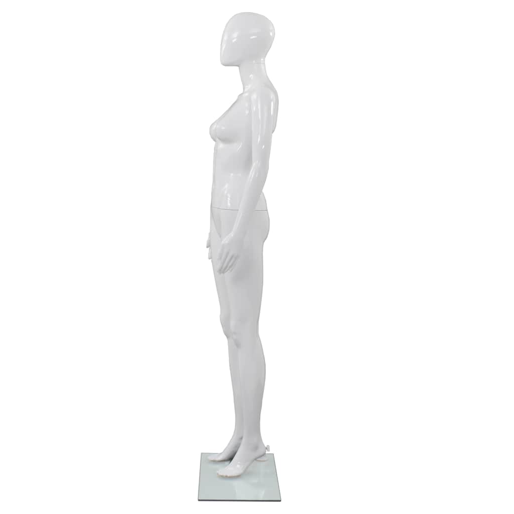 Fényes fehér, egész alakos női próbababa üvegtalppal 175 cm 3