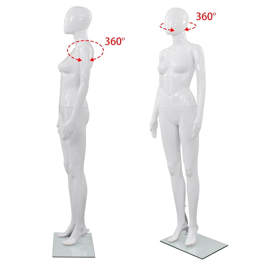 Fényes fehér, egész alakos női próbababa üvegtalppal 175 cm 5