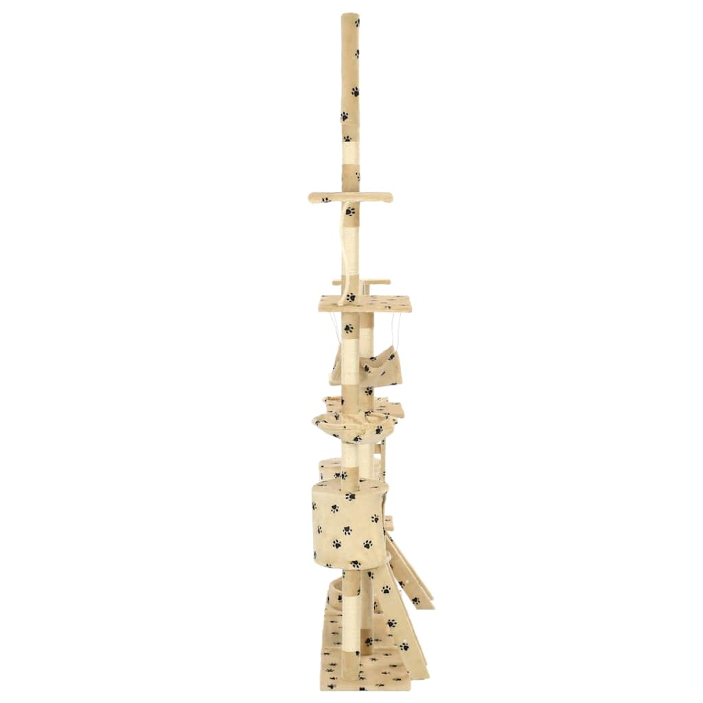Bézs, mancsmintás macskabútor szizál kaparófákkal 230-250 cm 3