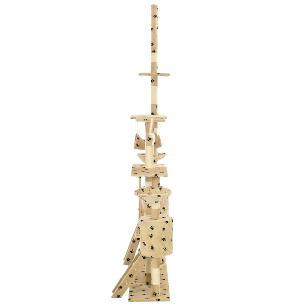 Bézs, mancsmintás macskabútor szizál kaparófákkal 230-250 cm 4
