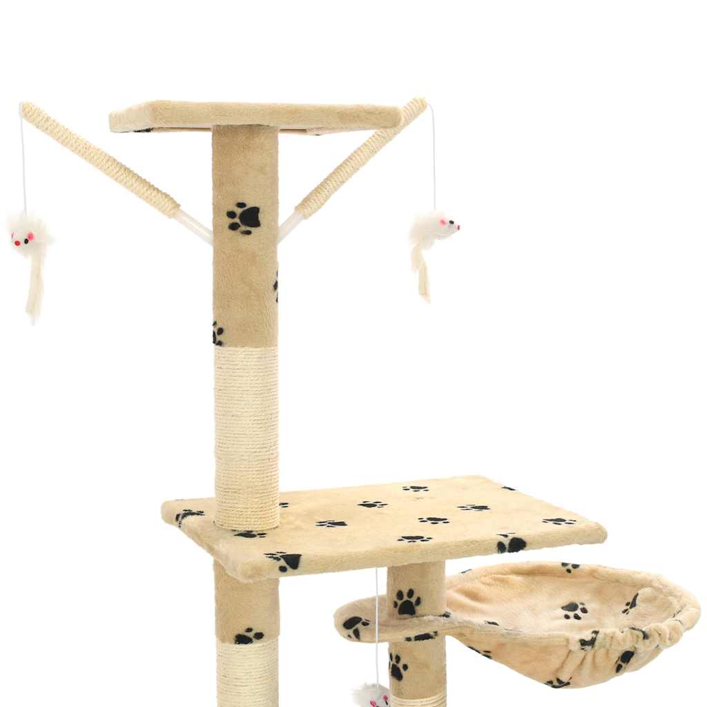 Bézs, mancsmintás macskabútor szizál kaparófákkal 230-250 cm 5