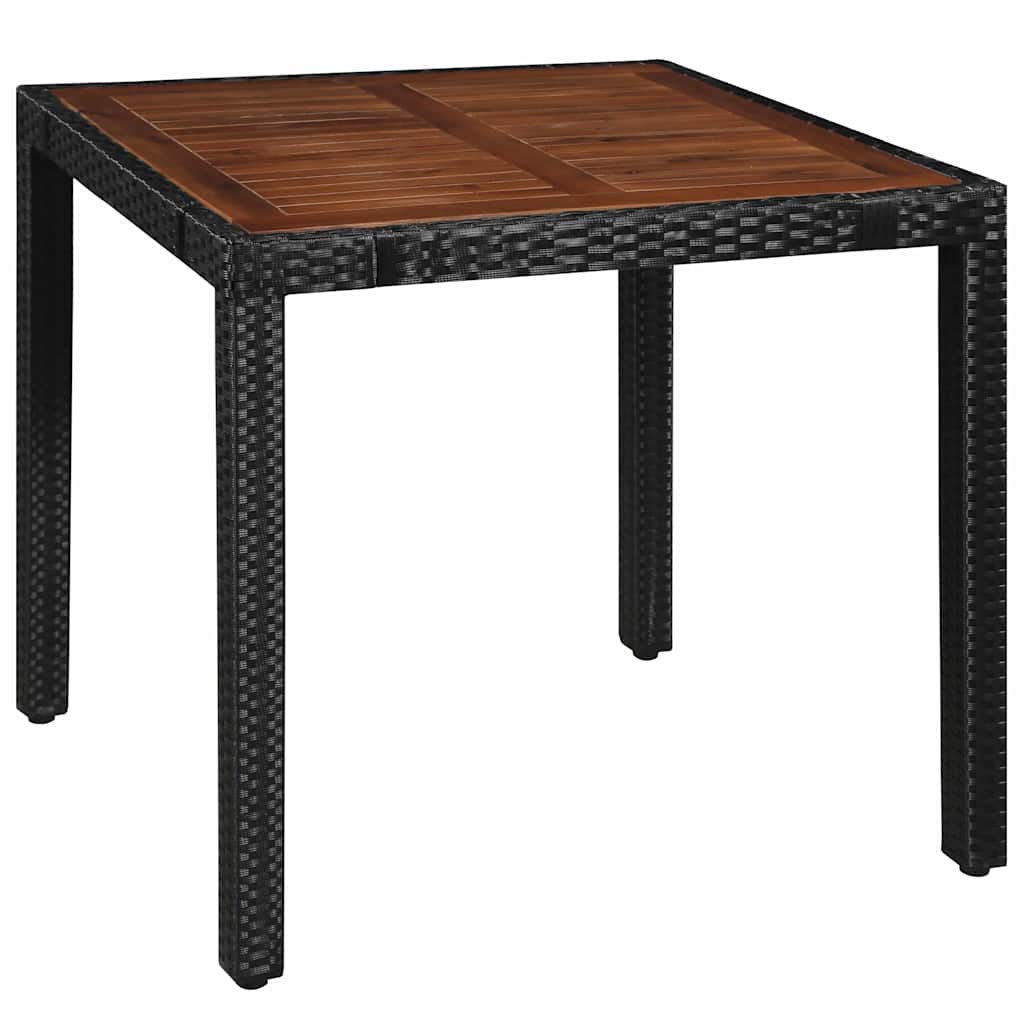 5 darabos fekete kültéri polyrattan és akácfa étkezőszett 2