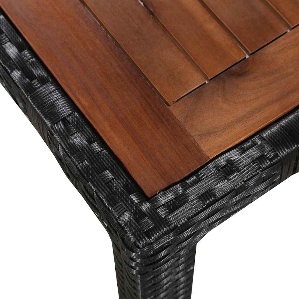 5 darabos fekete kültéri polyrattan és akácfa étkezőszett 4