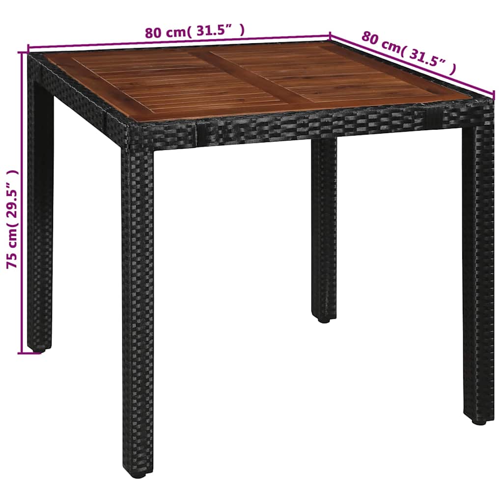 5 darabos fekete kültéri polyrattan és akácfa étkezőszett 7