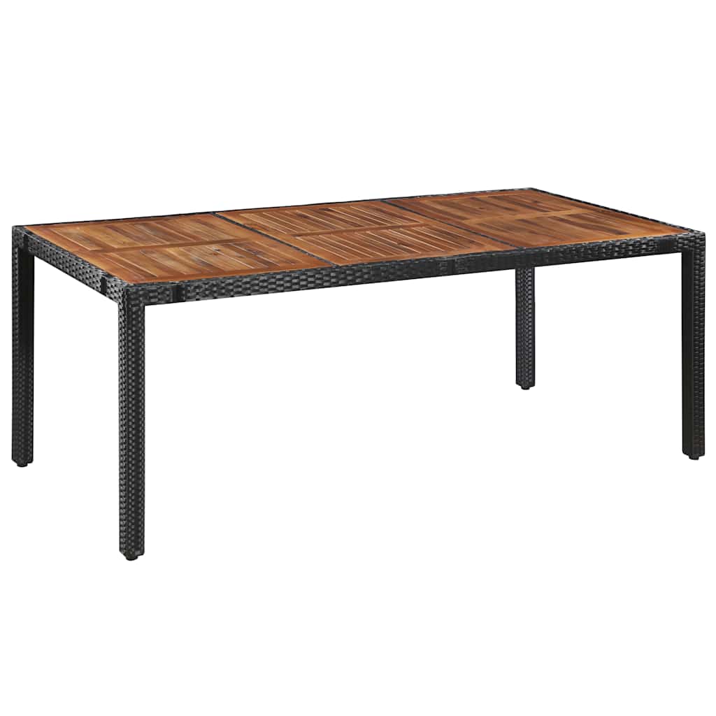 9 darabos fekete kültéri polyrattan és akácfa étkezőszett 2