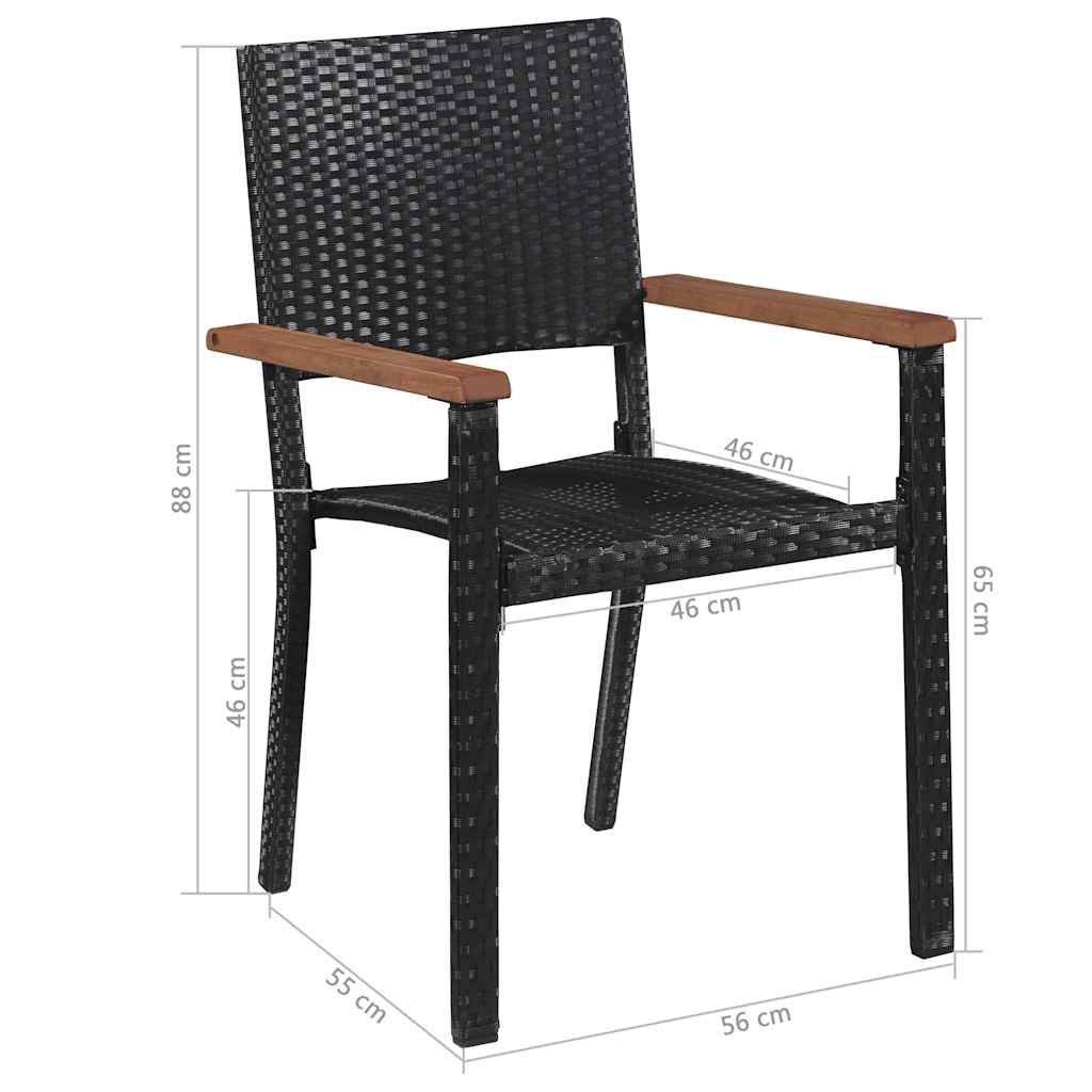 9 darabos fekete kültéri polyrattan és akácfa étkezőszett 7