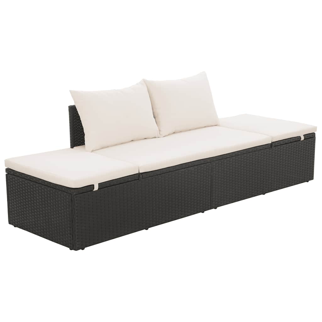 Fekete polyrattan kerti ágy 195 x 60 cm 2