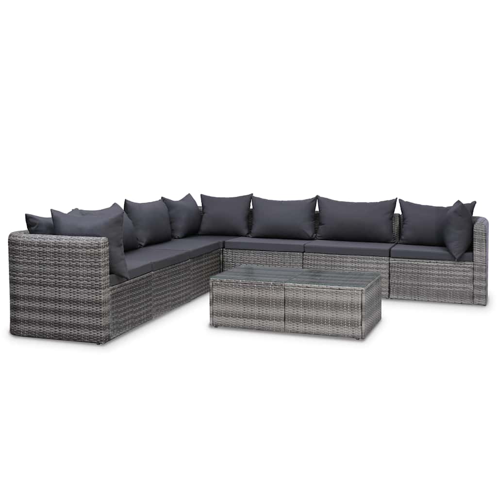 8-részes szürke polyrattan kerti bútorszett párnákkal