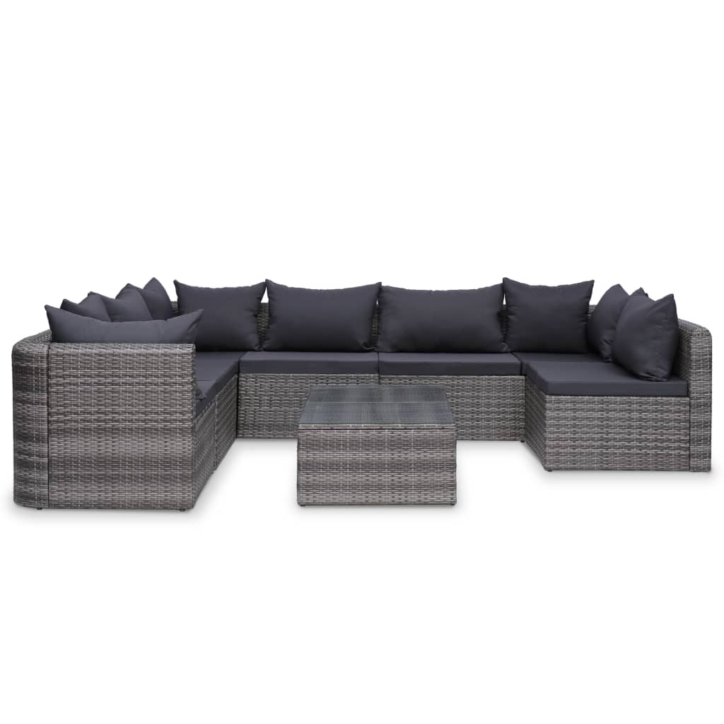 8-részes szürke polyrattan kerti bútorszett párnákkal 2