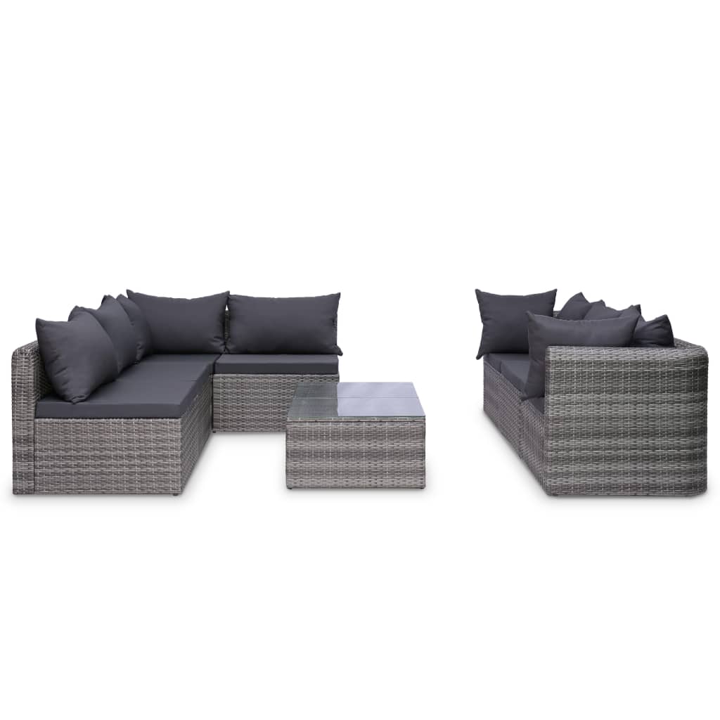8-részes szürke polyrattan kerti bútorszett párnákkal 3