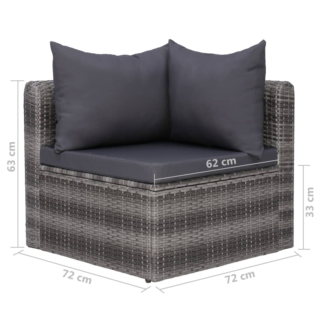 8-részes szürke polyrattan kerti bútorszett párnákkal 8