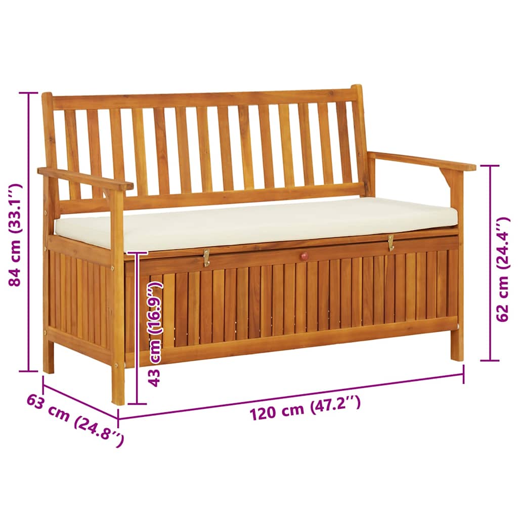 Tömör akácfa kerti XL tárolópad 120 x 63 x 84 cm 10