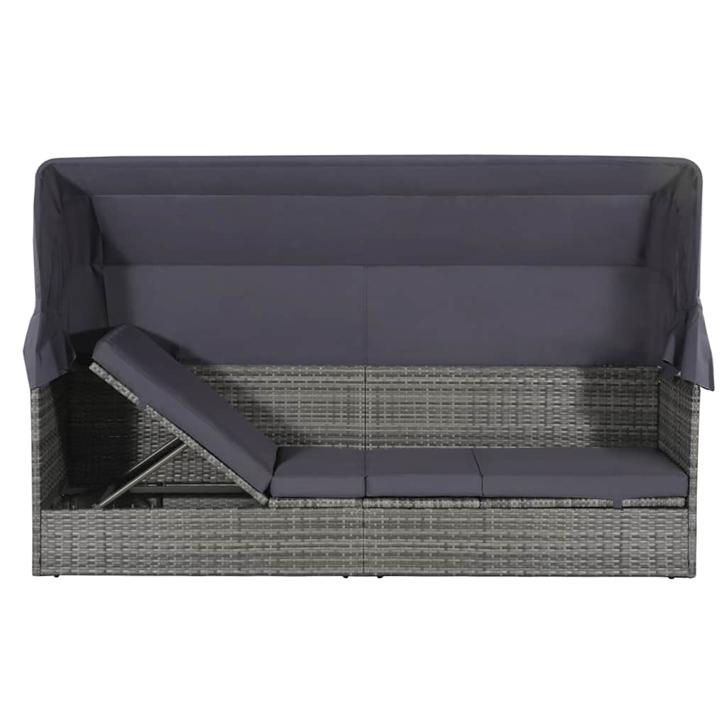Szürke polyrattan napellenzős kerti ágy 205 x 62 cm 2