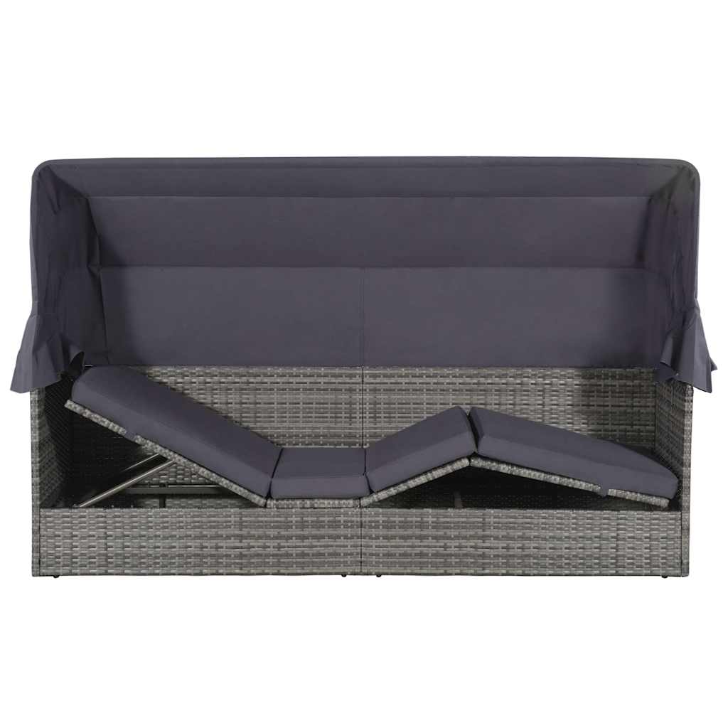 Szürke polyrattan napellenzős kerti ágy 205 x 62 cm 3