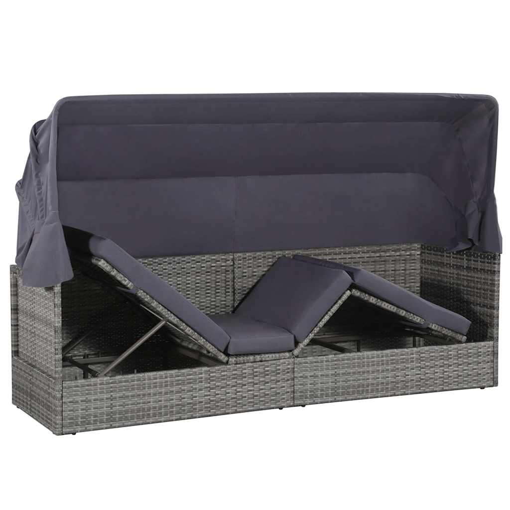 Szürke polyrattan napellenzős kerti ágy 205 x 62 cm 4