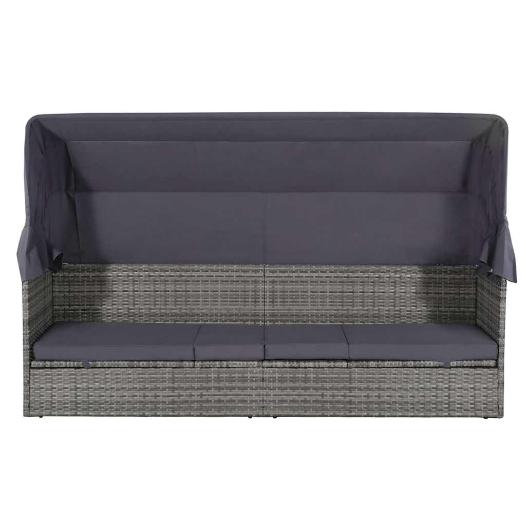 Szürke polyrattan napellenzős kerti ágy 205 x 62 cm 5