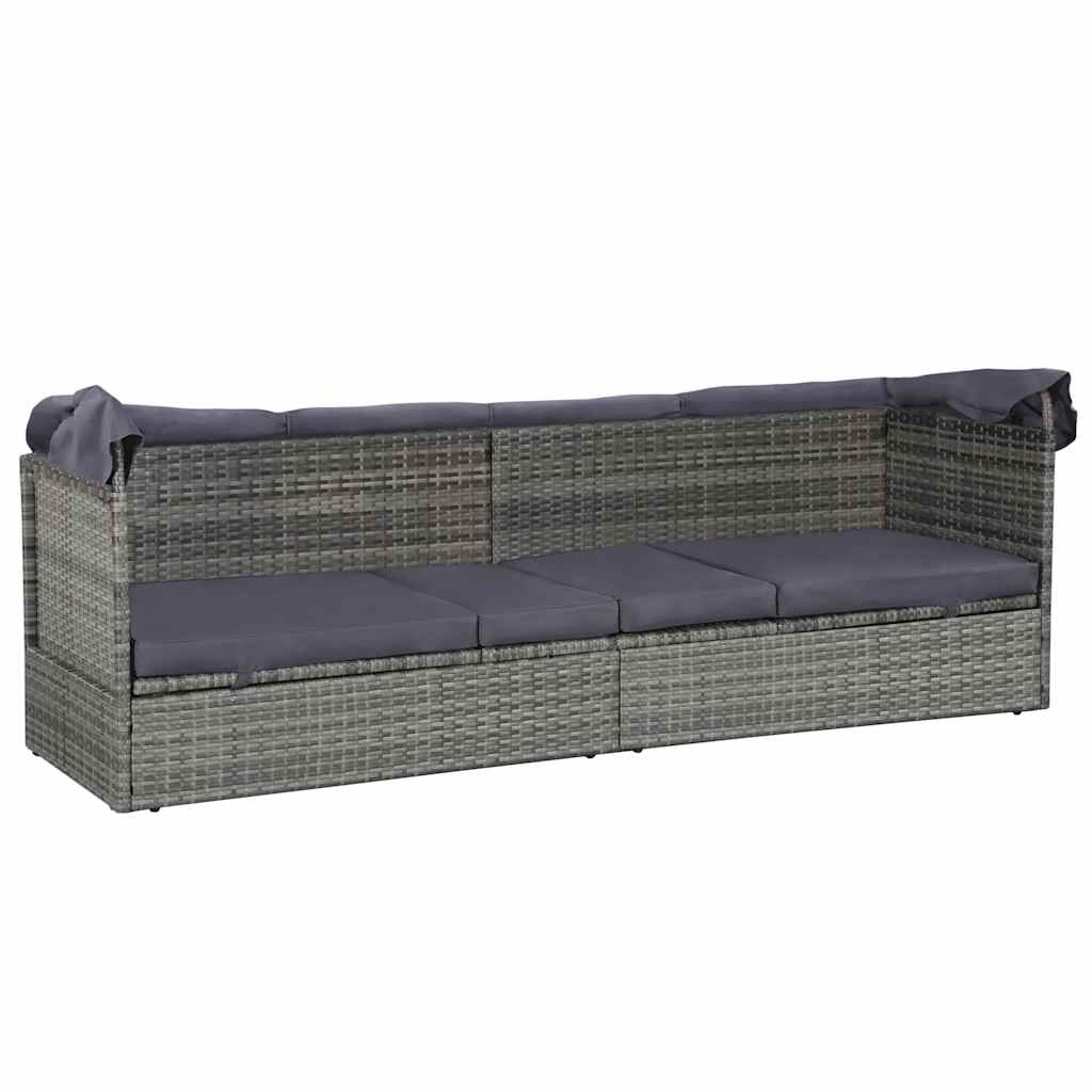 Szürke polyrattan napellenzős kerti ágy 205 x 62 cm 6