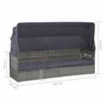 Szürke polyrattan napellenzős kerti ágy 205 x 62 cm 8