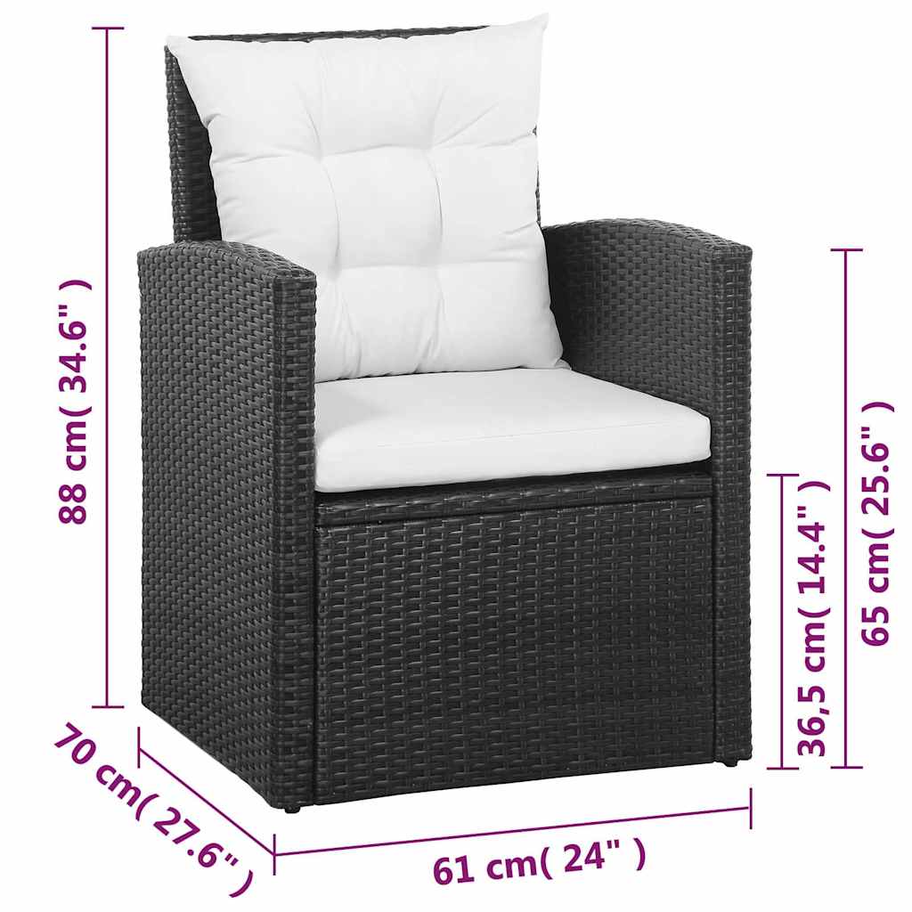 5-részes fekete polyrattan kerti bútorszett párnákkal 13