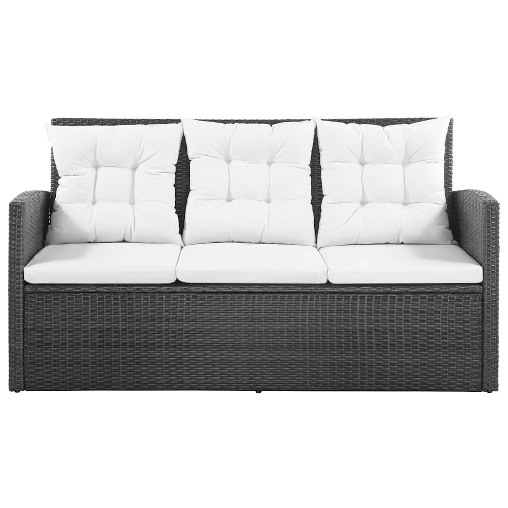 5-részes fekete polyrattan kerti bútorszett párnákkal 3