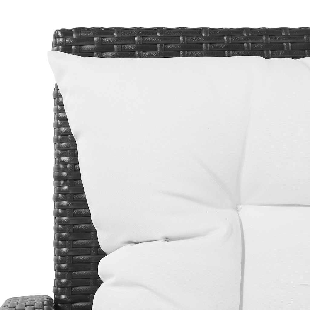 5-részes fekete polyrattan kerti bútorszett párnákkal 7