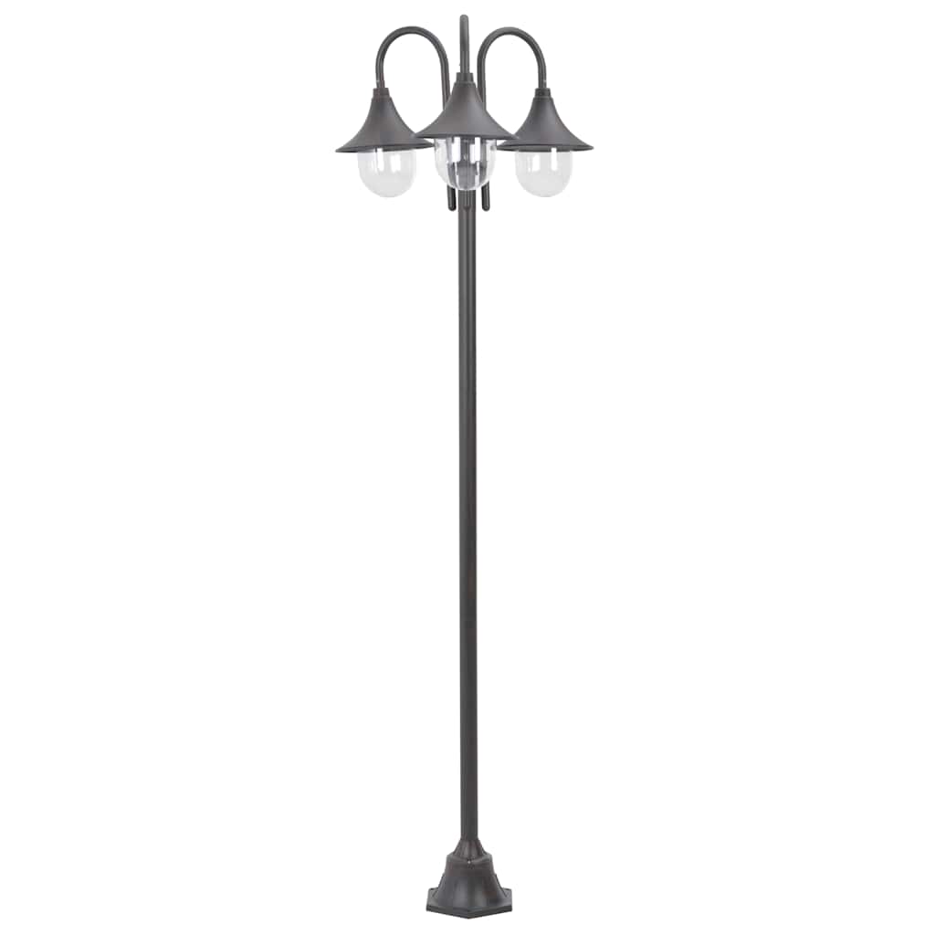 Bronzszínű 3-égős alumínium kerti állólámpa, E27, 220 cm