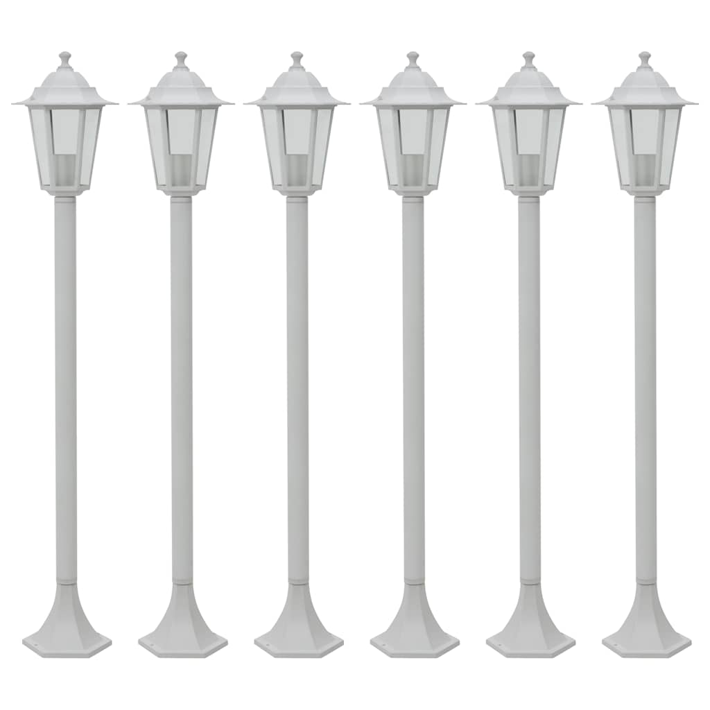 6 db fehér alumínium kerti állólámpa, E27, 110 cm